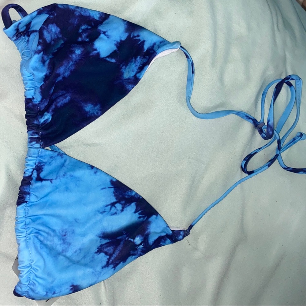 blue tie dye triangle halter bikini top